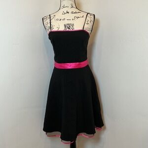 Masquerade Black Dress with Hot Pink Trim and Waist Sash
